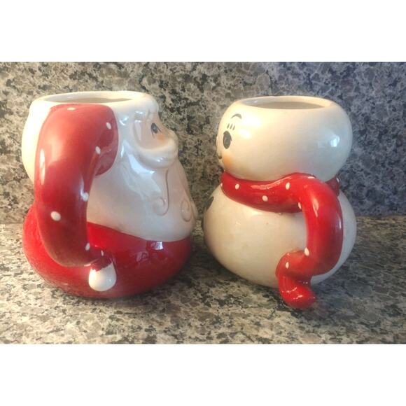 New~ Johanna Parker Holiday Christmas Santa & Snowman Mugs Red - Picture 2 of 3